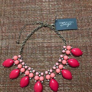 Sparkling Sage Faux Brass Multicolor Rhinestone Lucite Necklace New with Tags